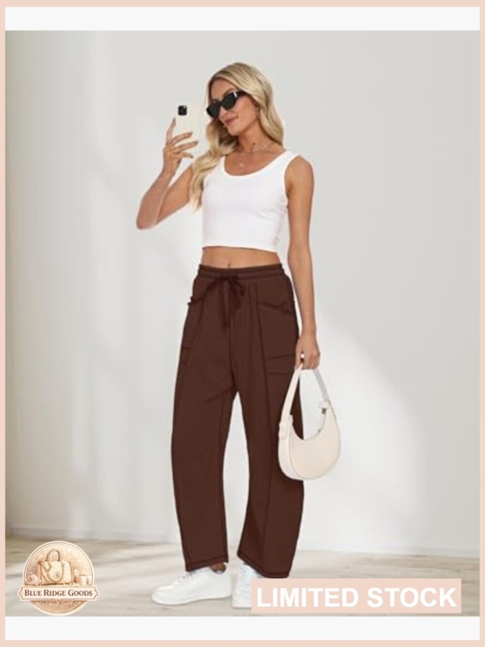 Women's Barrel Sweatpants High Waisted Baggy Wide Leg Lounge Pants Horseshoe - Picture 3 of 7